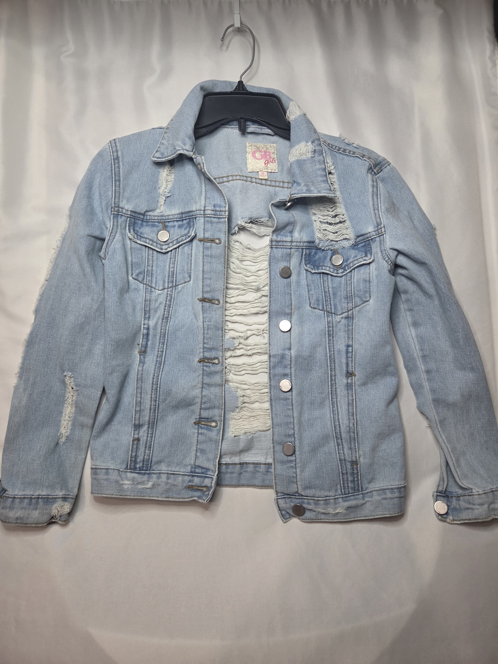 GB Girls Girls Blue Denim Jacket Button Front Long Sleeve Short, Size M